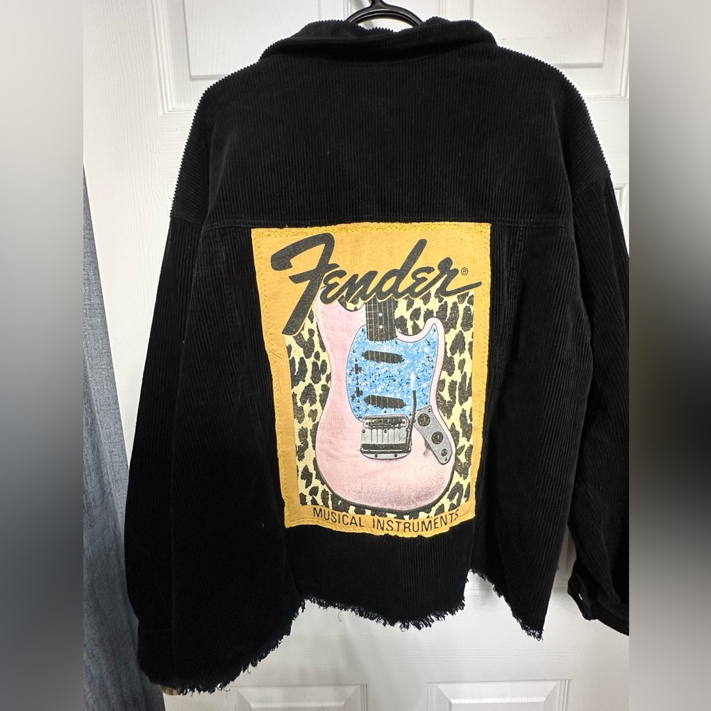 Eesome Black corduroy jacket with Fender patch custom